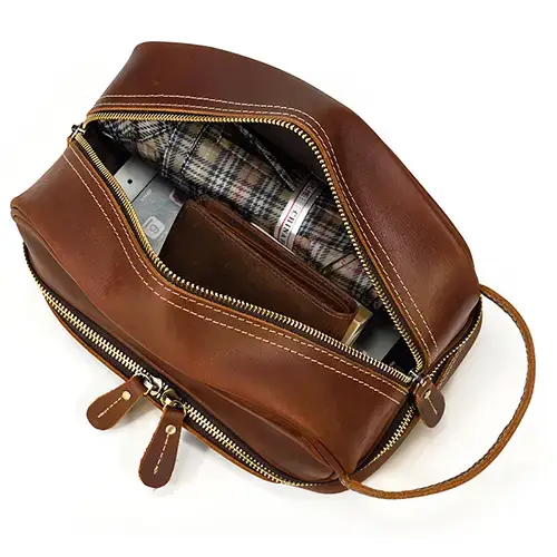 Top Selling Products Luxury Design Men Large Leather Makeup Bag With Zipper 